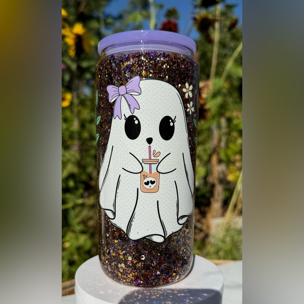 Cute ghost cold like my soul iced coffee snow globe tumbler 20oz